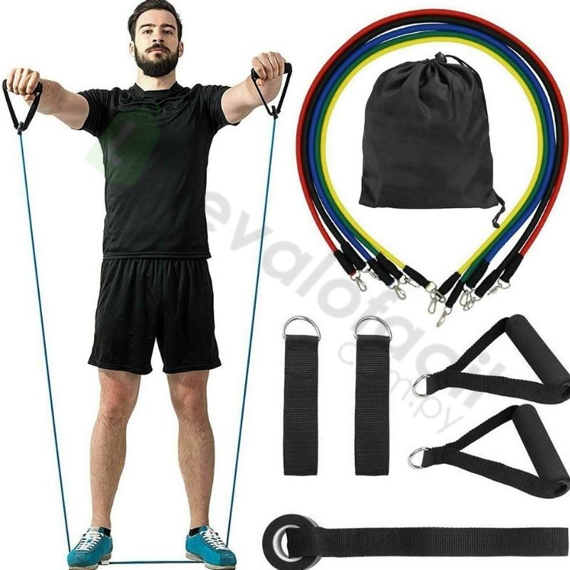 Kit de Bandas Elásticas de Colores de 11 Piezas - Ejercitador de Cuerpo completo