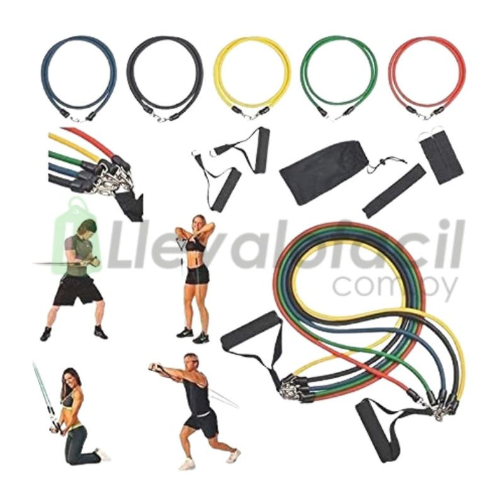 Kit de Bandas Elásticas de Colores de 11 Piezas - Ejercitador de Cuerpo completo