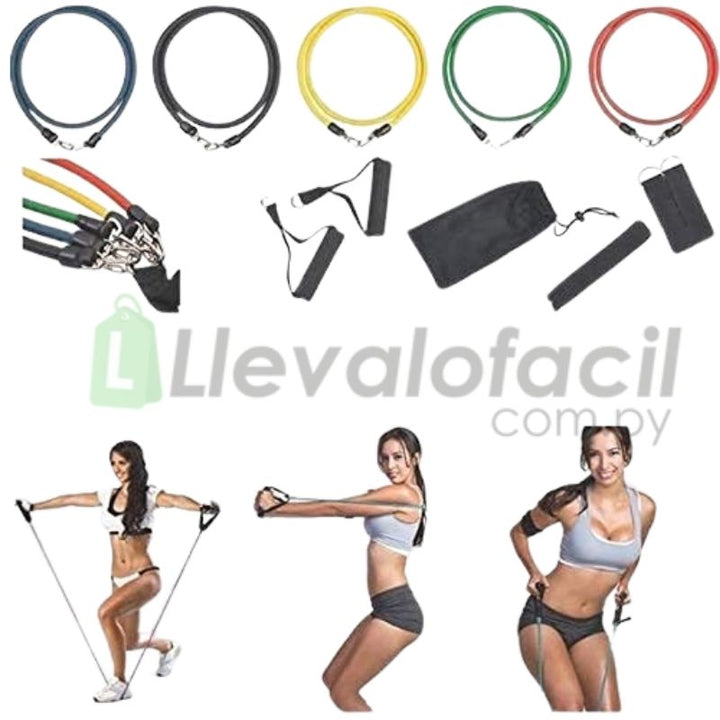 Kit de Bandas Elásticas de Colores de 11 Piezas - Ejercitador de Cuerpo completo